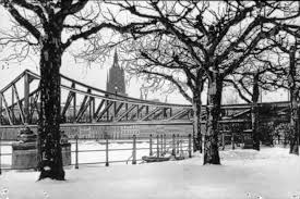 Eiserner Steg - Fußgängerbrücke im Winter mit Platanen